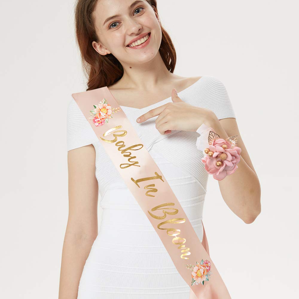 Baby in Bloom Sash & Wrist Corsage Kit - Blush Peach Baby Shower Sash Baby Shower Favors New Mom Gifts
