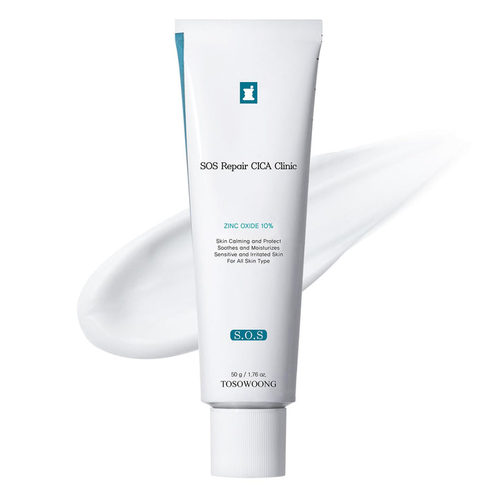 TOSOWOONG SOS Repair CICA Clinic Zinc Cream, 100,000ppm Zinc Oxide, Heal, Soothe Acne, Redness, Rosacea, Skin Barrier Repair, Moisture Barrier Cream, Non-Comedogenic, Korean Skin care, 50g, 1.76 oz.