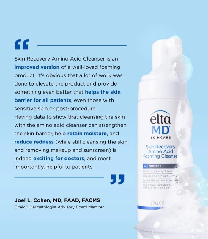 EltaMD Skin Recovery Amino Acid Foaming Facial Cleanser, Gentle Face Cleanser for Sensitive Skin, 5.0 Fl Oz