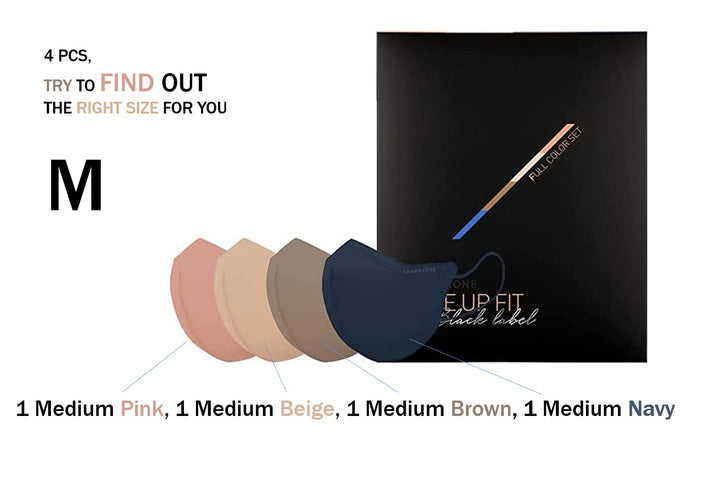 CHARMZONE Tone Up Fit Black Label Premium Protective Fashion Mask 4PLY 4EA, Beige/Brown/Rose/Navy, S/M/L, Made in Korea (Medium, Trial Pack (4ea))