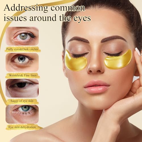 Aurchdly Under Eye Patches(24K Gold 30 Pairs), Gel Eye Mask for Reduce Dark Circles, Puffy Eyes,Undereye Bags, Wrinkles,-with Hyaluronic Acid & Collagen,Eye Treatment Skin Care for Men & Women Gift