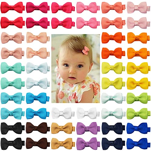 CÉLLOT Baby Hair Clips 50 Pieces 25 Colors in Pairs Baby Girls Fully Lined Bows Hair Pins Tiny 2 Hair Bows Alligator Clips for Girls Infants Toddlers