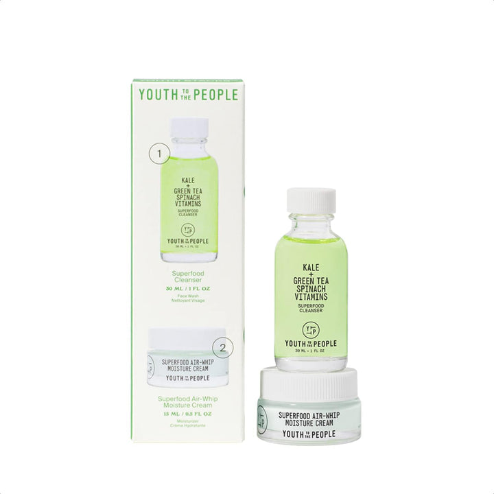 Youth To The People Daily Skin Health Youth Stack, 2-Pc Skincare Giftset for Pores + Oiliness, Mini Travel Essentials with Superfood Cleanser and Air Whip Face Moisturizer