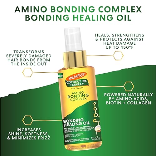 Palmer's Amino Bonding Complex Hair Oil, Healing Treatment with Coconut Oil & Vitamin E, Heat Protectant, Anti Frizz, Adds Shine, Strengthens & Protects Hair Growth, All Hair Types, 4 fl oz