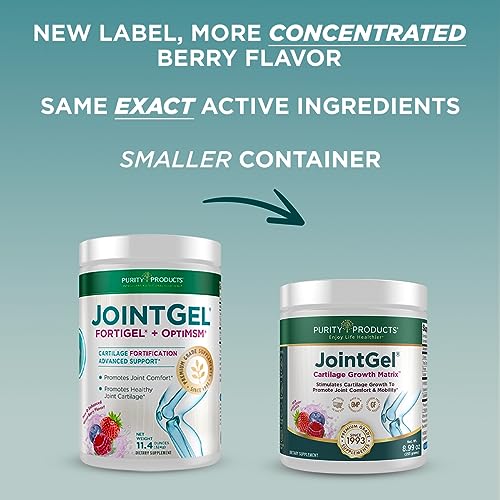 Purity Products JointGel Formula Collagen Peptides + MSM - Supports Joint Flexibility + Fortify Joint Cartilage - Berry Powder - 30 Day Supply