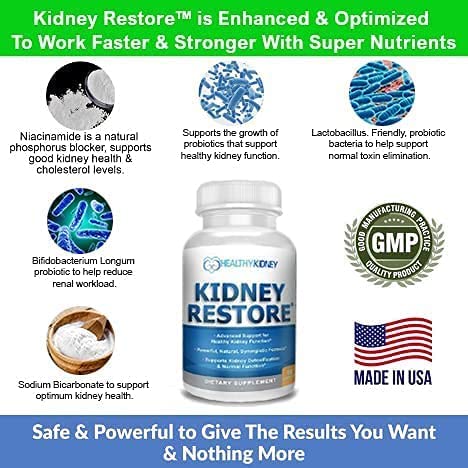 Kidney Restore & Kidney-D 2-Pack Capsules for Kidney Support with Optimized Vitamin D Antioxidants, Kidney Probiotics, Sodium Bicarbonate for Kidney Cleansing