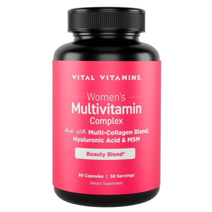 Vital Vitamins Women's Multivitamin Complex - Made with Multi-Collagen Blend, Hyaluronic Acid, & MSM - Beauty Multivitamins - with Vitamin A, C, E, B6, B12, D3-60 Capsules