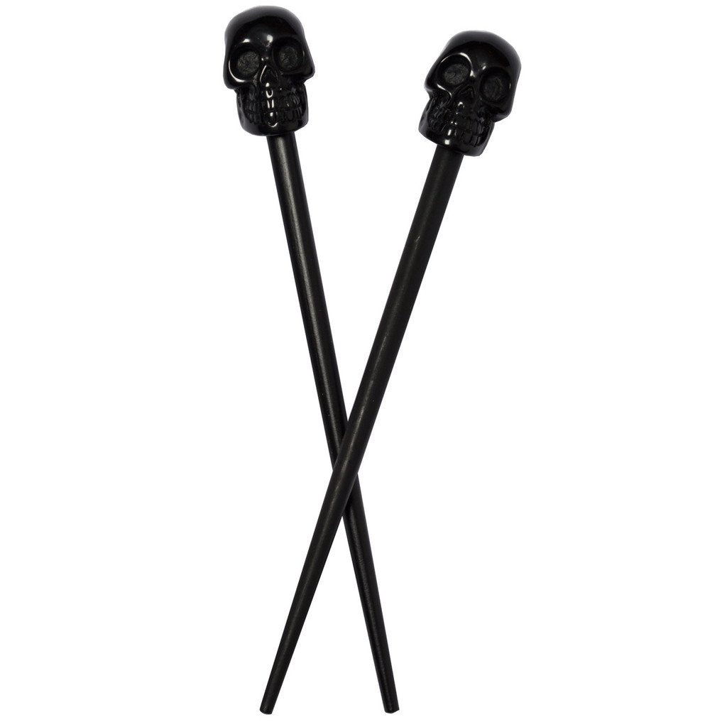 Women's Kreepsville 666 Skull Collection Black Hair Sticks