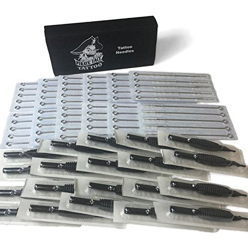 (60) COUNTS OF ASSORTED PRE-STERILIZED TATTOO NEEDLES WITH MATCHING (60) BLACK RUBBER DISPOSABLE TUBES (5/8)