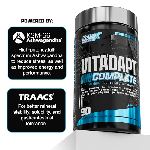Nutrex Research Vitadapt Complete Sports Multivitamin for Men - 24 Vitamins, KSM-66 Ashwagandha and Minerals for Athletes - Mens Multivitamin (90 Capsules)