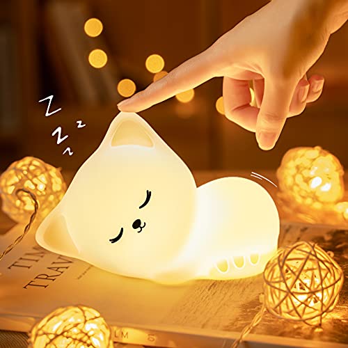Night Light for Kids Lamp,16Color Cat Lamp Cute Lamp,Dimmable Kids Night Light,Silicone Nightlight for Kids Room,1200mAh Rechargeable Night Light for Kids,Cute Room Decor Girls Bedroom Decor Cat Decor