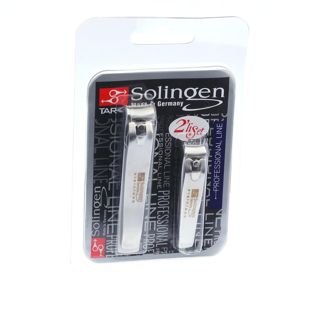 Solingen Nail Clippers | 2 Pcs Professional Sharp Tools Set | Stainless Steel Metal Made in Germany | Kit for Manicure & Pedicure ToeNail FingerNail Care For Women Mens and Baby
