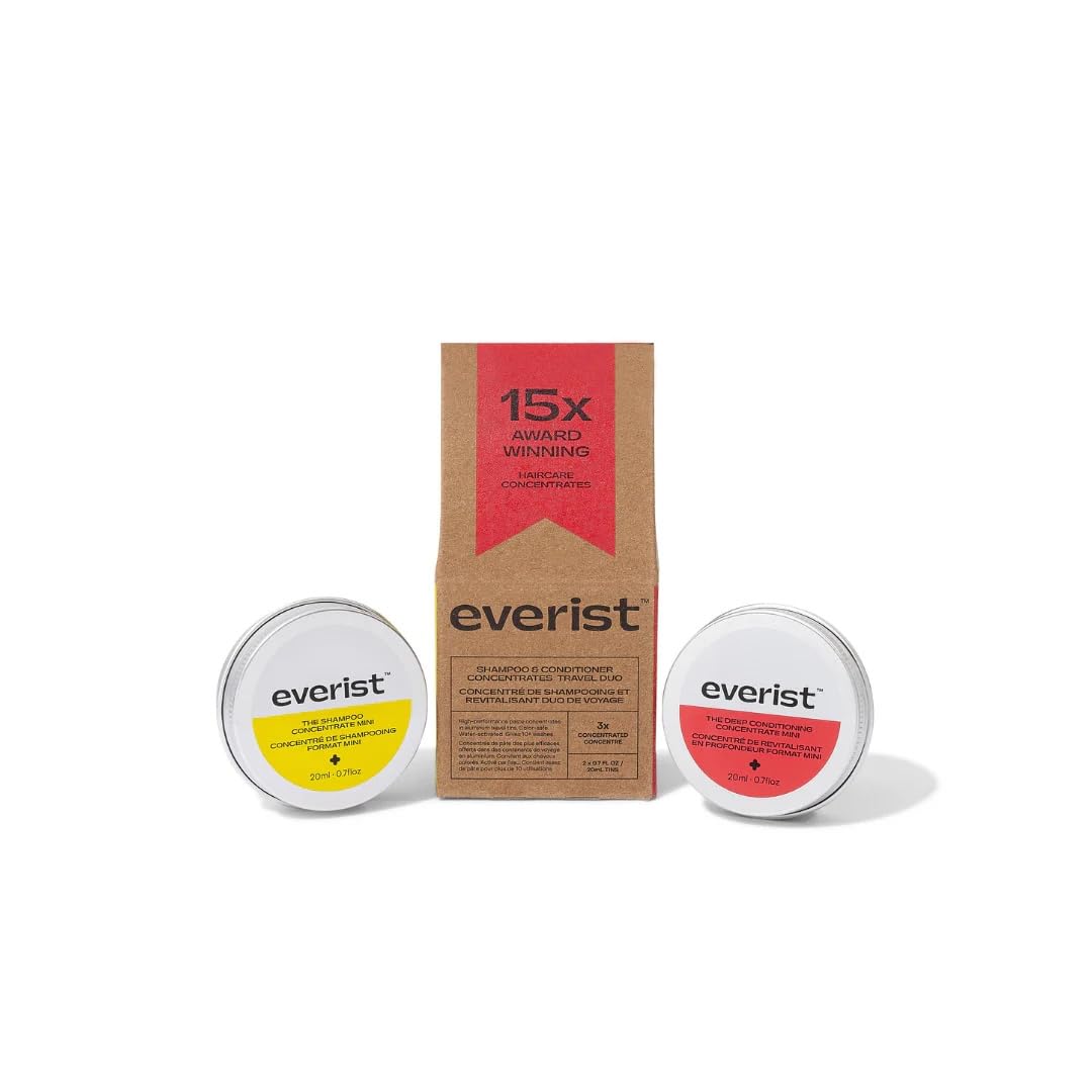 Everist The Haircare Travel Duo, The Shampoo Concentrate and The Deep Conditioning Concentrate, For Hydrated, Glossy Hair, Color-Safe, Plant-Based, Vegan 2 x 0.7 fl oz Set
