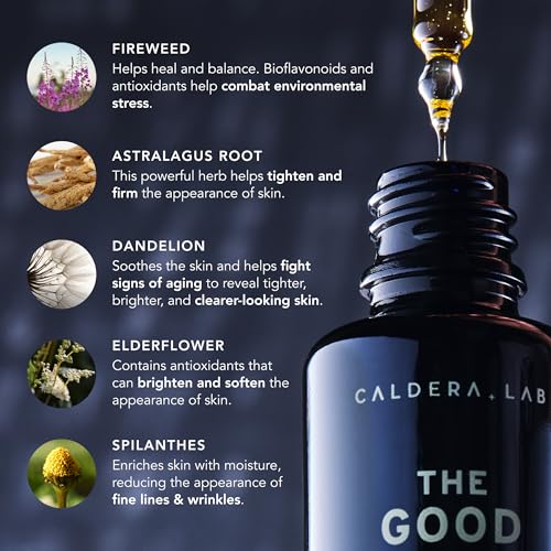 Caldera + Lab The Good | Men's Organic Moisturizing Face Serum for Dry, Sensitive, & Normal Skin – Vegan, Natural & Antioxidant Packed Skincare Facial Oil