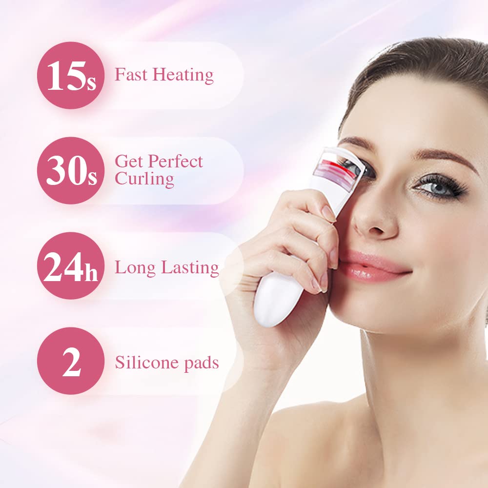 TOUCHBeauty Heated Eye Lashes Curler with Heating Silicone Curling Pad, 24h Long Lasting Battery Powered