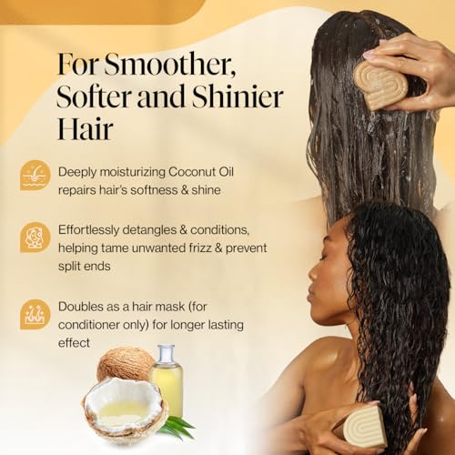 Kitsch Deep Moisturizing Coconut Oil Shampoo and Conditioner Set for Dry Damaged Hair, Hydrating & Nourishing Solid Bar for Kinky, Curly, Coily & Color Treated Hair, Sulfate & Paraben-free, Made in US
