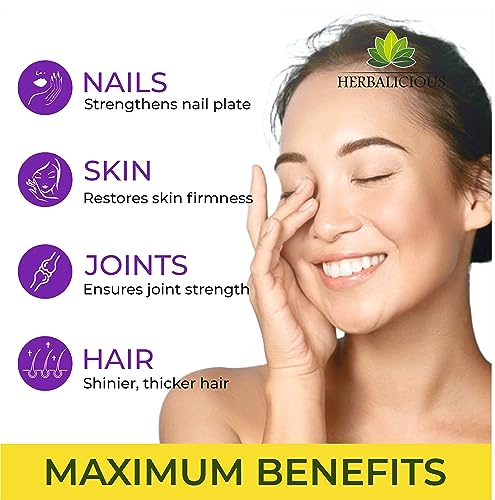 HERBALICIOUS Biotin Vitamins with Collagen, Keratin & Saw Palmetto for Women and Men - Biotin 10000 mcg Hair Skin Nails Supplement for Hair, Skin, and Nails Wellness - Made in USA, 120 Capsules