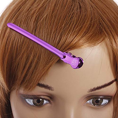 12Pcs Sectioning Clip Barrette Metal Duckbill Clip Hair Grip Clamps Salon Barber Hairdressing Styling Tools, Purple