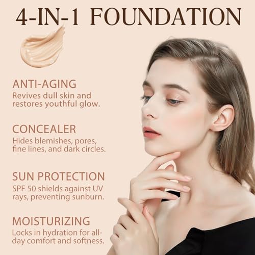 Colour Changing Foundation, Foundation 4 in 1 - Light Spectrum with SPF 50+, Hydrating Liquid Foundation Color Changing, Concealers Waterproof & Longwearing, Medium Spectrum for Gym, Sport, Dancing
