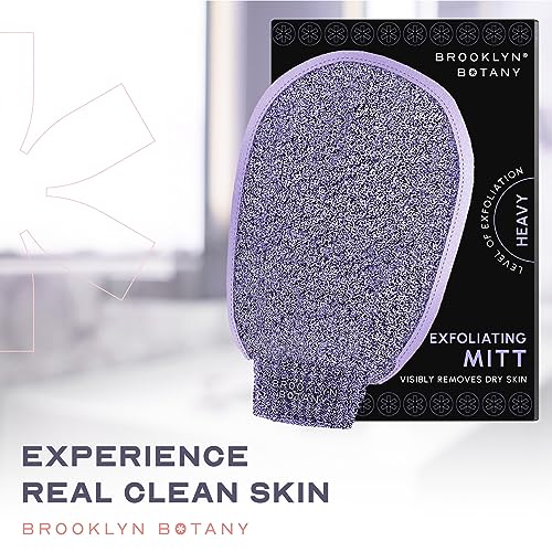 Brooklyn Botany Exfoliating Mitt for Bath and Shower – Heavy Duty Exfoliating Body Scrubber for Massage and Dead Skin Remover for Body – 1 Mitt