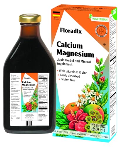 Floradix Calcium Magnesium Liquid Herbal & Mineral Supplement - Bone & Joint Support Supplement with Calcium, Magnesium, Vitamin D & Zinc - Vegetarian, Non-GMO - 17 fl oz