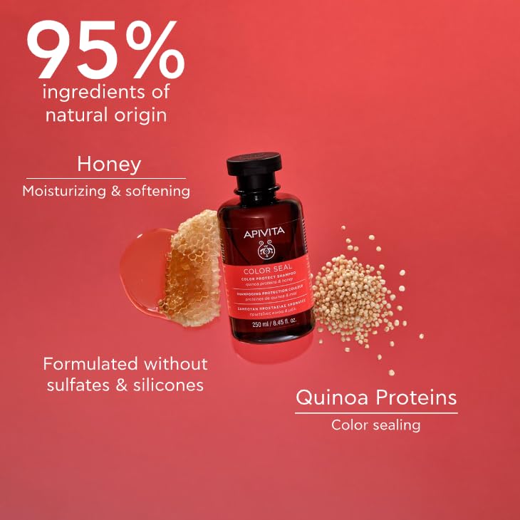 APIVITA Color Protect Shampoo 8.45 fl.oz. | Natural Shampoo with Sunflower & Honey - Gentle Hair Care for Damaged & Color Treated Hair | Enhances Shine and Color Vibrancy