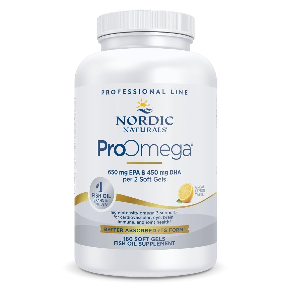 Nordic Naturals ProOmega, Lemon Flavor - 180 Soft Gels - 1280 mg Omega-3 - High-Potency Fish Oil with EPA & DHA - Promotes Brain, Eye, Heart, & Immune Health - Non-GMO - 90 Servings