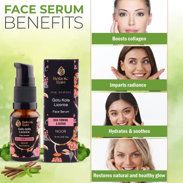 Botanic Rain Ayurveda Face Oil With Gotukola (Centella Asiatica), Licorice And Organic, Natural Vitamin C for Women And Men, Ayurveda Products For Crepey Skin - 0.51 fl oz