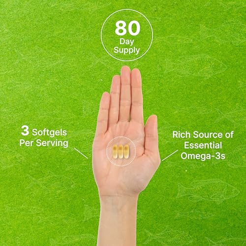 DEAL SUPPLEMENT Omega 3 Fish Oil Supplements, 3,000mg Per Serving, 240 Softgels – EPA 1,200mg + DHA 900mg – Burpless Pills, Lemon Flavored, Wild Caught – Brain & Heart Support – Mercury Free, Non-GMO