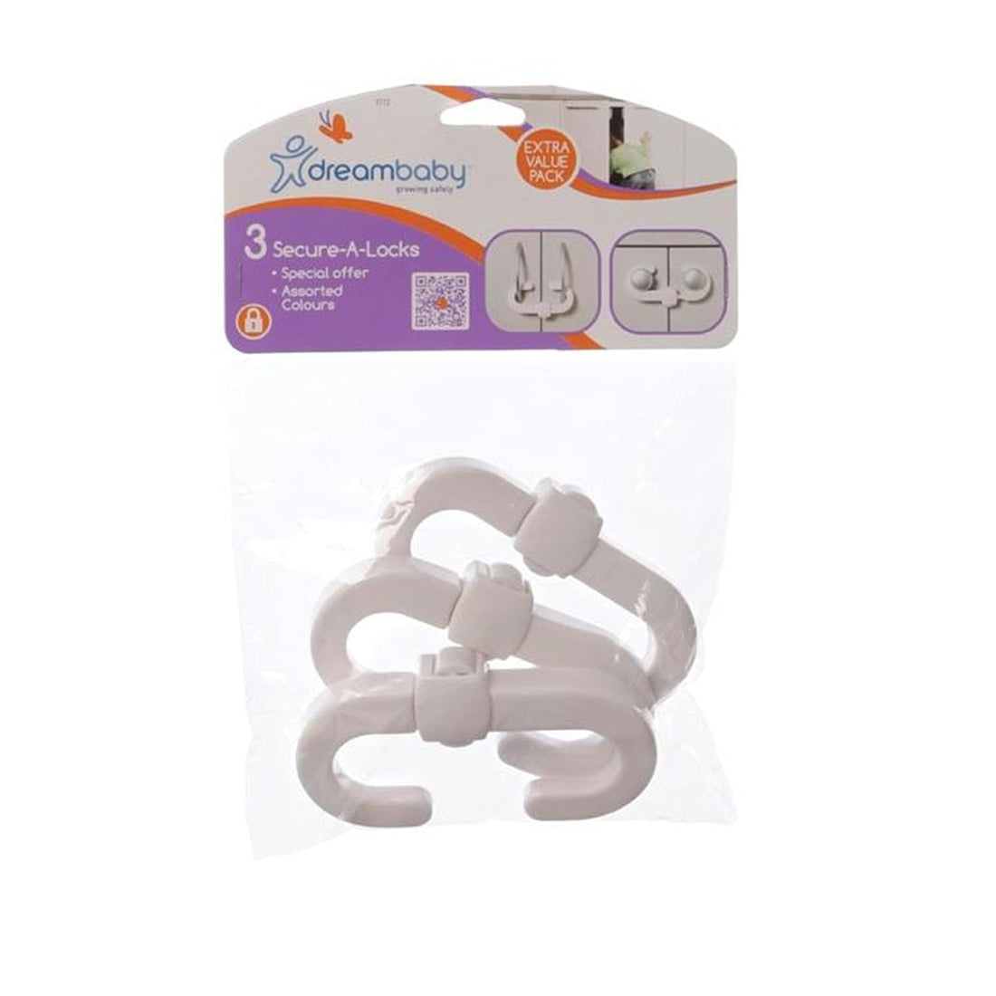 Dreambaby Secure -A-Lock - Child Proof Sliding Safety Locks - Suitable for Mushroom Knobs & D-Shaped Cabinet Door Handles - White - Model L712