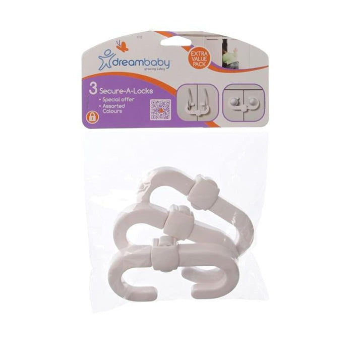 Dreambaby Secure -A-Lock - Child Proof Sliding Safety Locks - Suitable for Mushroom Knobs & D-Shaped Cabinet Door Handles - White - Model L712
