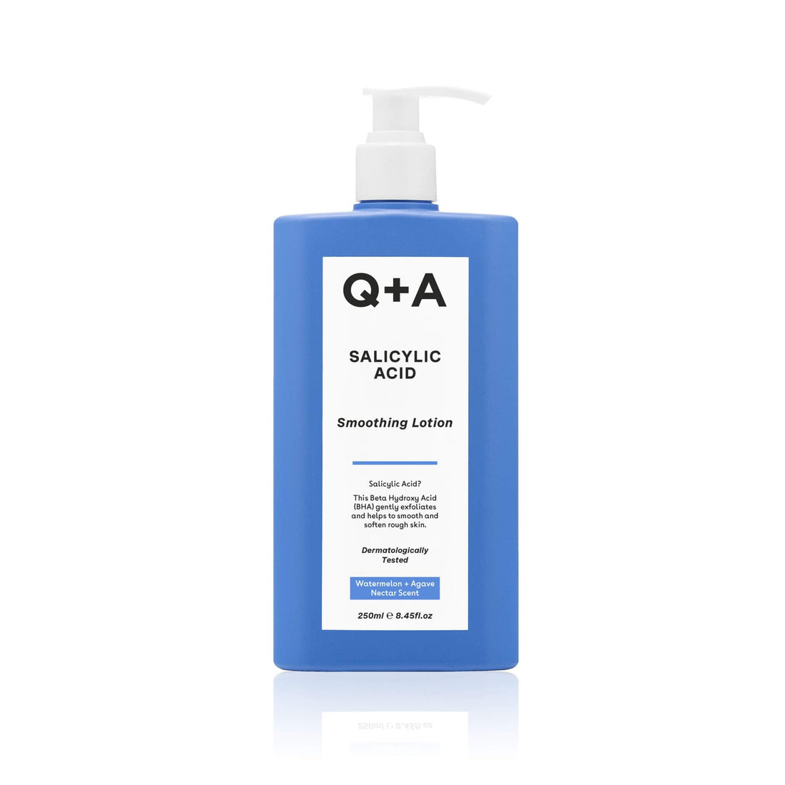 Q+A Salicylic Acid Smoothing Lotion, a BHA that exfoliates the skin, combats 'backne' and unwanted texture, 250ml