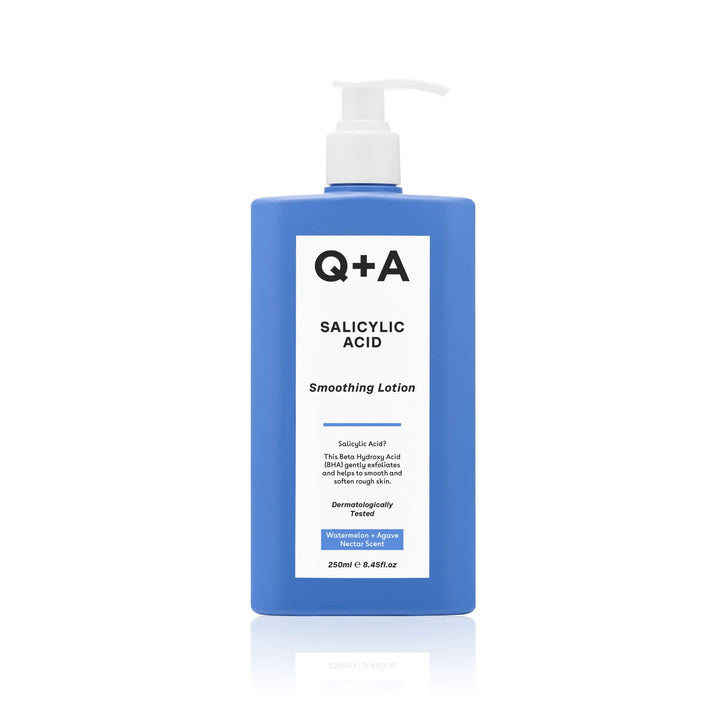 Q+A Salicylic Acid Smoothing Lotion, a BHA that exfoliates the skin, combats 'backne' and unwanted texture, 250ml