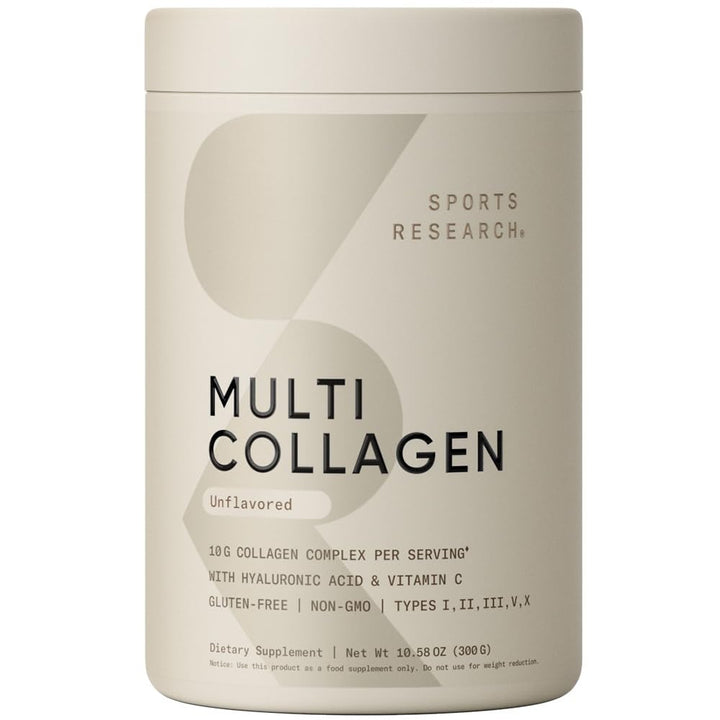 Sports Research Multi Collagen Protein Powder (Type I, II, III, V, X) with Hyaluronic Acid + Vitamin C | 5 Types of Food Based Collagen, 30 Servings (Unflavored)