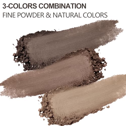 GEUUFEA 3 Colors Eyebrow Makeup Kit, Professional Brow Contour Palette, Waterproof Long-lasting Eyebrow Filler Powder with Mirror & Brow Brush