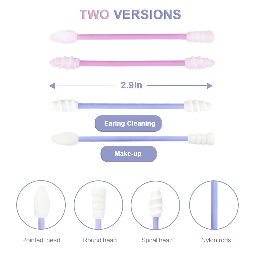 Cotton Swabs 2 Pack Portable Silicone Swab Cleanable Double-Tipped Ear Cleaning Cosmetic Cotton Buds Sticks Travel Makeup