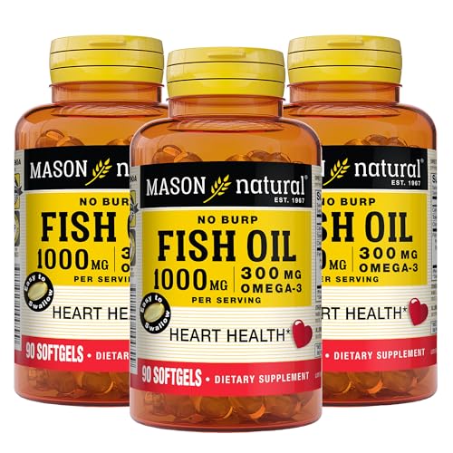 MASON NATURAL Omega-3 Fish Oil, 45-Day Supply, 1000mg with EPA and DHA for Joint Support, 90 Softgels (Pack of 3)
