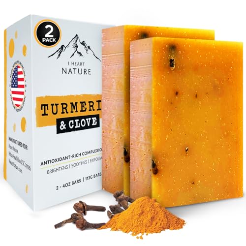 Organic Turmeric Soap for Dark Spots & Acne with Clove Bud (2 Packs) – Face & Body Bar – Rich, Creamy Lather for Natural Skin Glow Aromatherapy