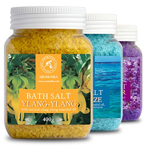 Bath Salts Set 42 Oz - Lavender - Sea Breeze - Ylang-Ylang - 100% Natural Essential Oil - Bathing - Body Care - Beauty - Relaxation - Spa