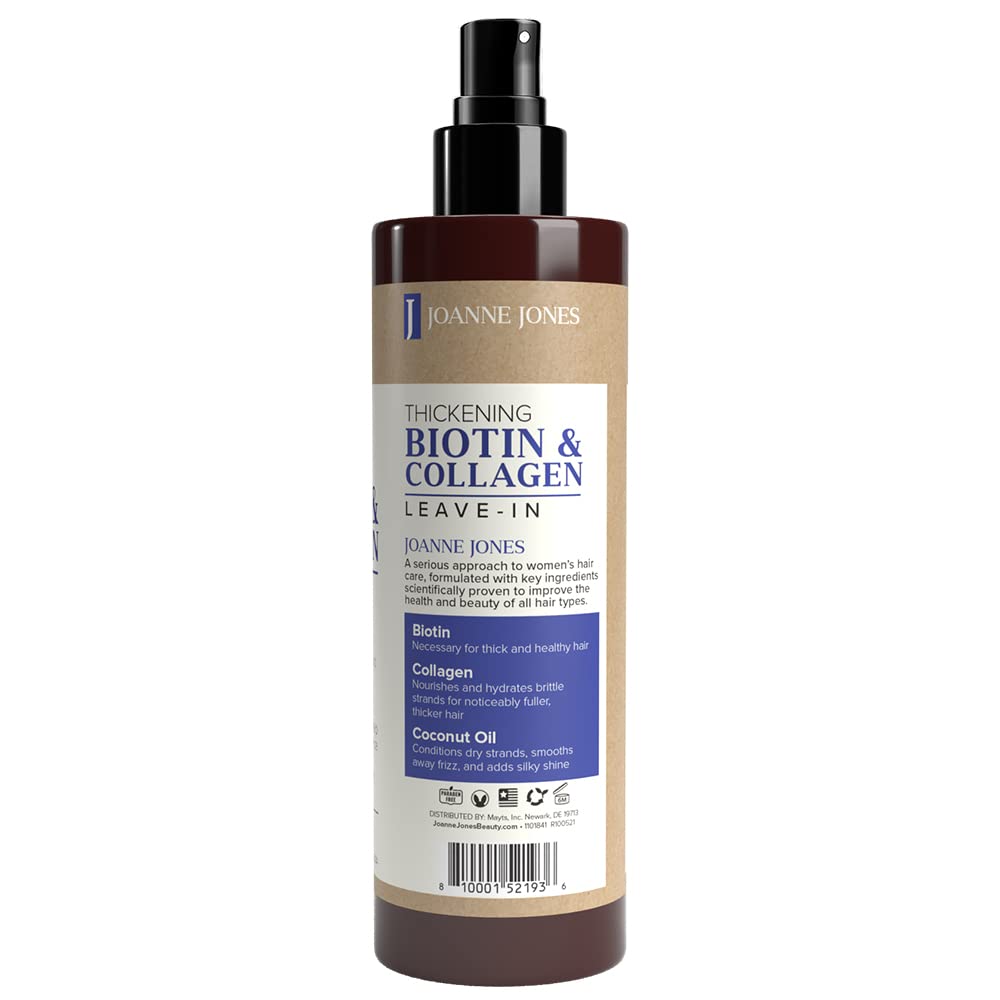 Joanne Jones Thickening Biotin & Collagen Leave-In Conditioner, 8-fl oz Spray Bottle, Boost Moisture and Shine for All Hair Types
