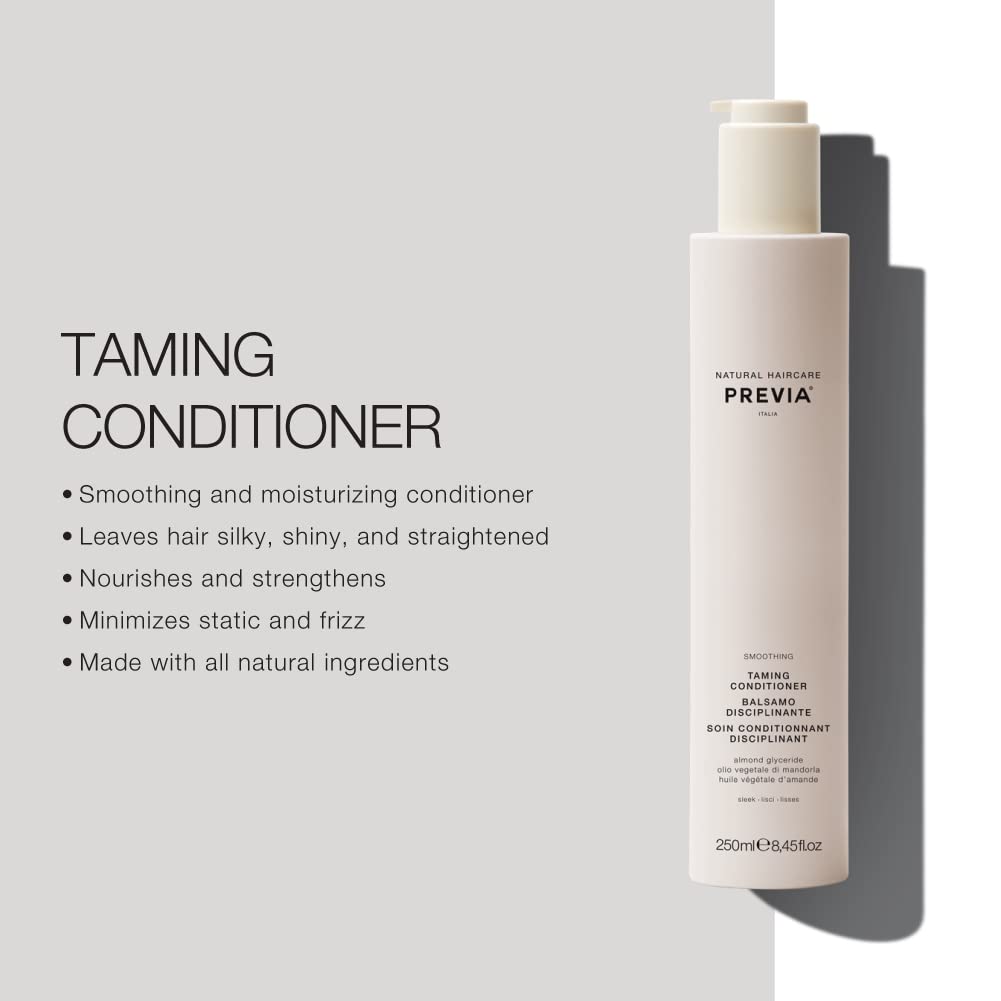 PREVIA Smoothing Taming Conditioner | Anti-Frizz Deep Conditioning with Almond Extract | Vegan, Sulfate-Free, Hydrating Formula for Soft, Manageable Hair & Frizz Control - 8.45 oz