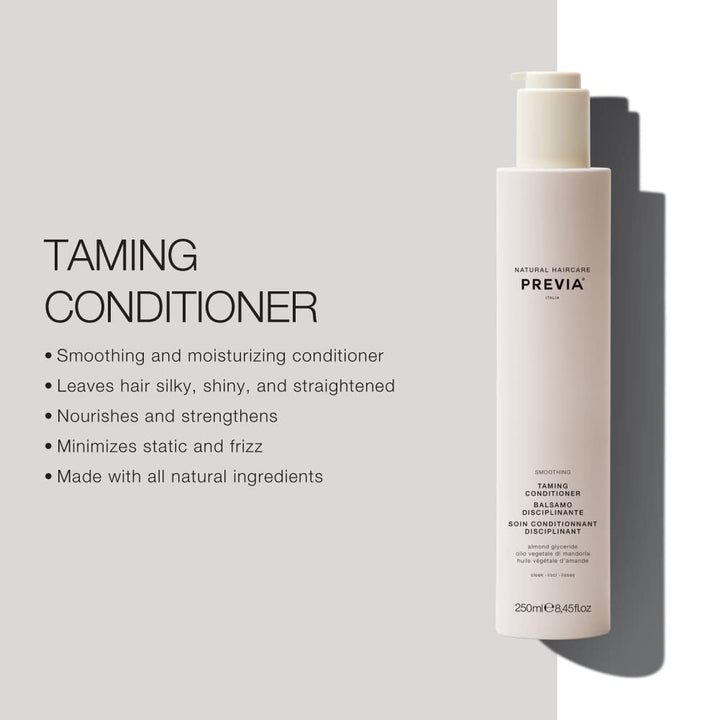 PREVIA Smoothing Taming Conditioner | Anti-Frizz Deep Conditioning with Almond Extract | Vegan, Sulfate-Free, Hydrating Formula for Soft, Manageable Hair & Frizz Control - 8.45 oz
