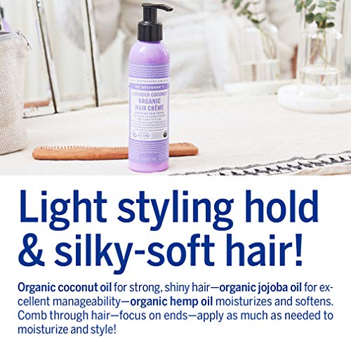 Dr. Bronner's - Organic Hair Crème (Lavender Coconut, 6 Ounce) - Leave-In Conditioner and Styling Cream, Made with Organic Oils, Hair Cream Supports Shine and Strength, Nourishes Scalp, Non-GMO