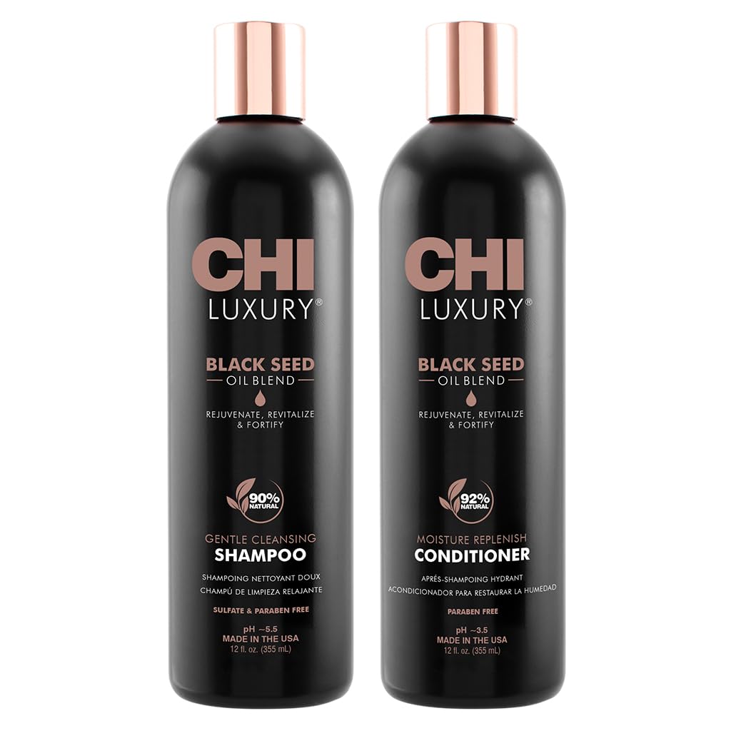 CHI Luxury Black Seed Oil Blend Gentle Cleansing Shampoo 12 Fl Oz, CHI Luxury Black Seed Oil Blend Moisture Replenish Conditioner 12 Fl Oz (pack Of 2)