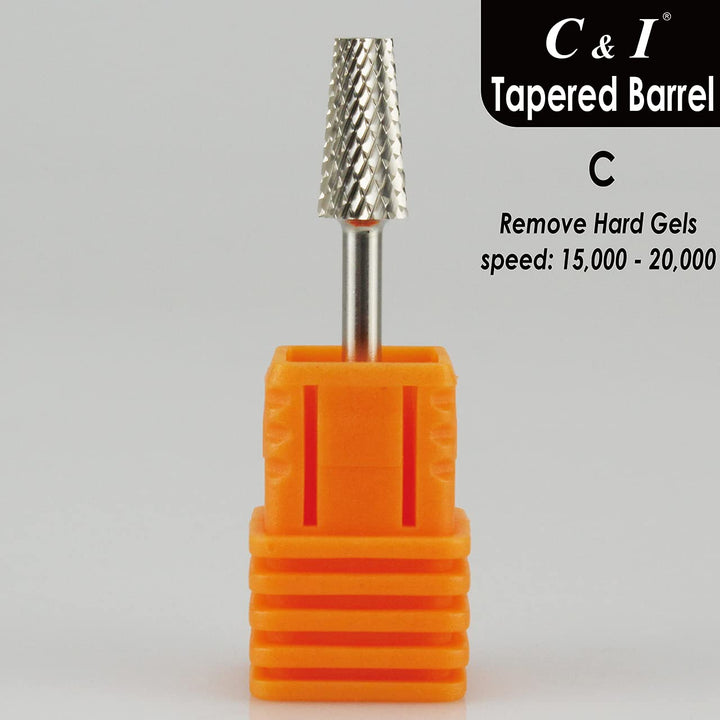 C & I Tapered Barrel Nail Drill Bit for Electric Nail Drill Machine of Nail Art (Grit Coarse, Silver)