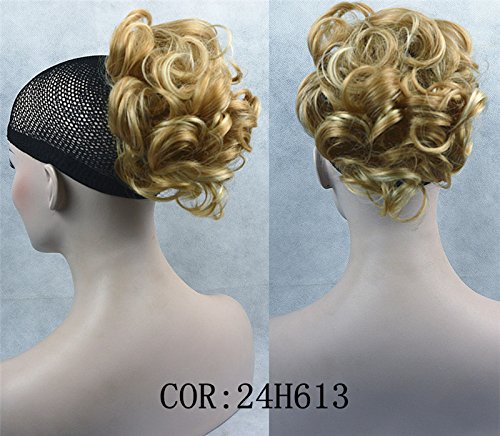 Lydell Short Ponytail Hair Extension Wavy Synthetic Hair-Piece with Jaw Claw (24H613 Blonde Highlighted)