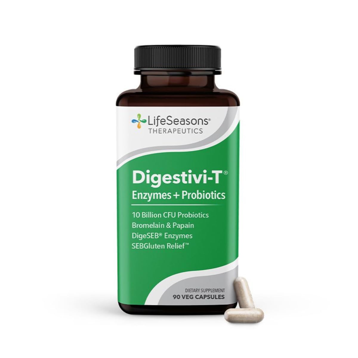LifeSeasons Digestivi-T - Digestive Enzymes & Probiotic Supplement - Supports Gut Microbiome & Healthy Immune Function - Relieves Bloating & Digestion Discomfort - 90 Capsules