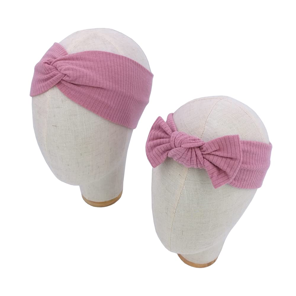 Mommy and Me Headband Set Mother Baby Matching Turban Headbands for Toddler Baby Girls Women Scrunchies Hair Bow Hairbands (Mauve and Latte)