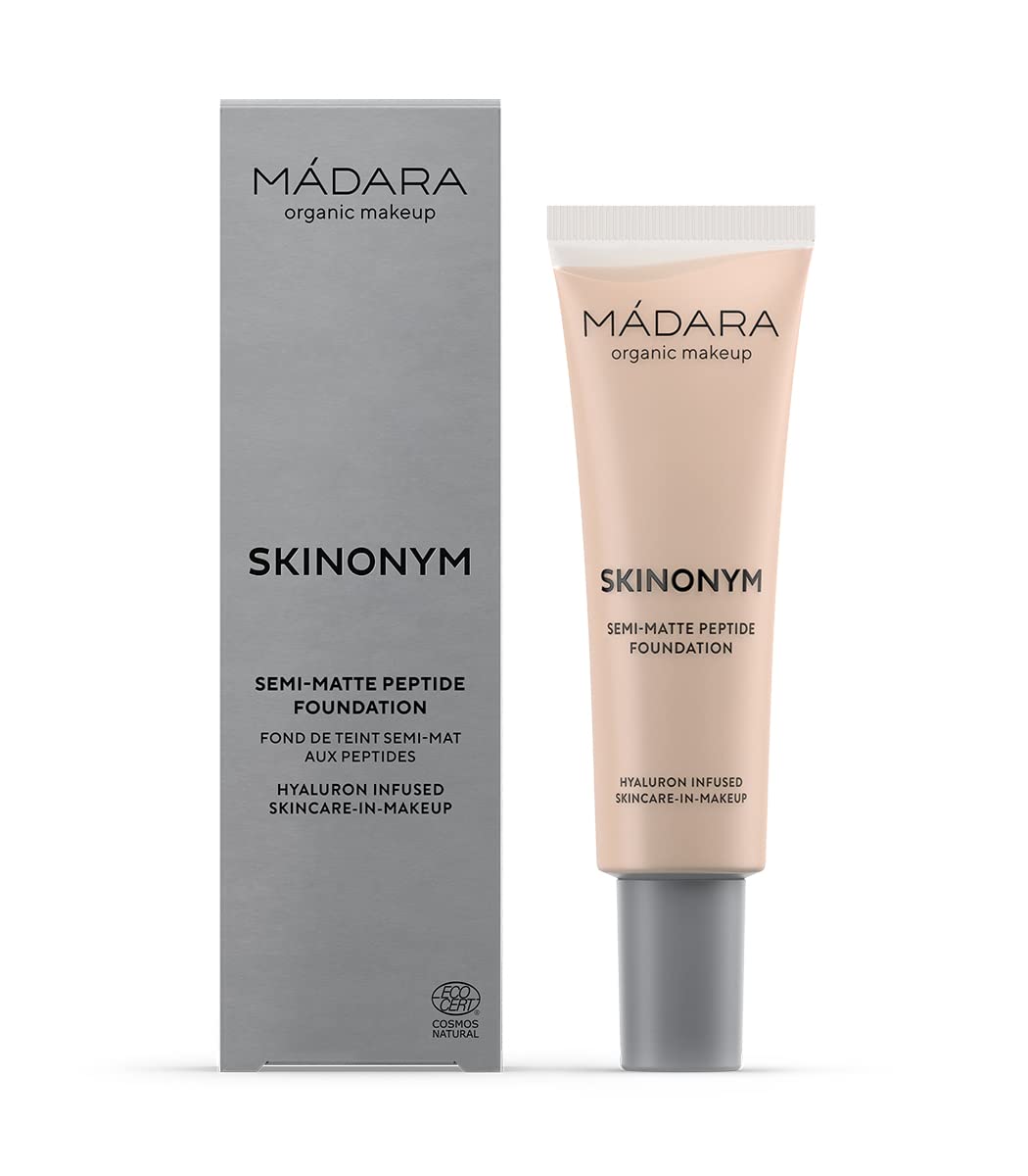 MÁDARA Organic Skincare |SKINONYM Semi-Matte Peptide Foundation, #20 IVORY, 30ml – Boosted by collagen-supporting peptides, Semi-matte finish, Adapts to the skin's texture, Ecocert certified.