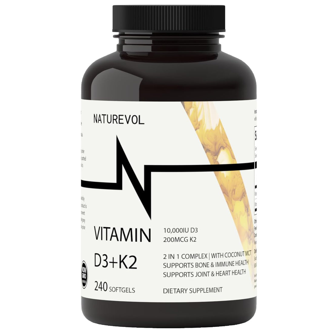 Vitamin D & K Complex with Coconut MCT Oil | D3 10000 IU Plus K2 (MK-7) 200 mcg for Healthy Muscle Function & Immune Support | Easy to Swallow | Soy & Gluten Free - Mini Softgels (240 Servings)